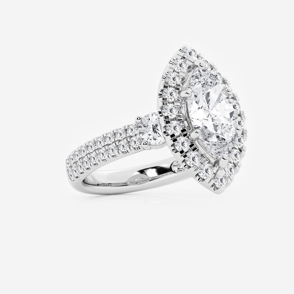 6 1/3 ctw Marquise Lab Grown Diamond Double Row Side Stones Halo Engagement Ring Platinum, F, VS2