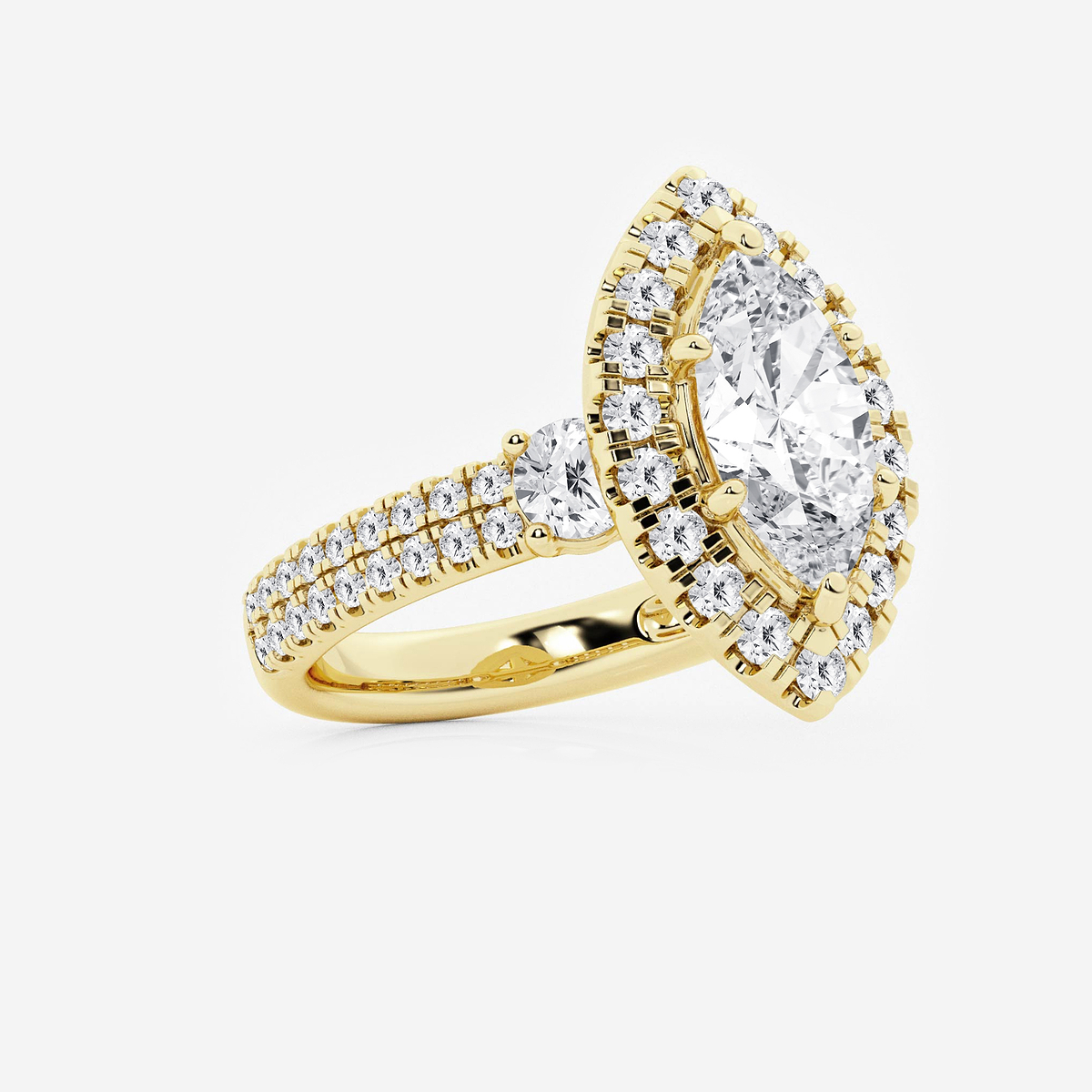 3 1/4 ctw Marquise Lab Grown Diamond Double Row Side Stones Halo Engagement Ring 14K Yellow Gold, D, VVS