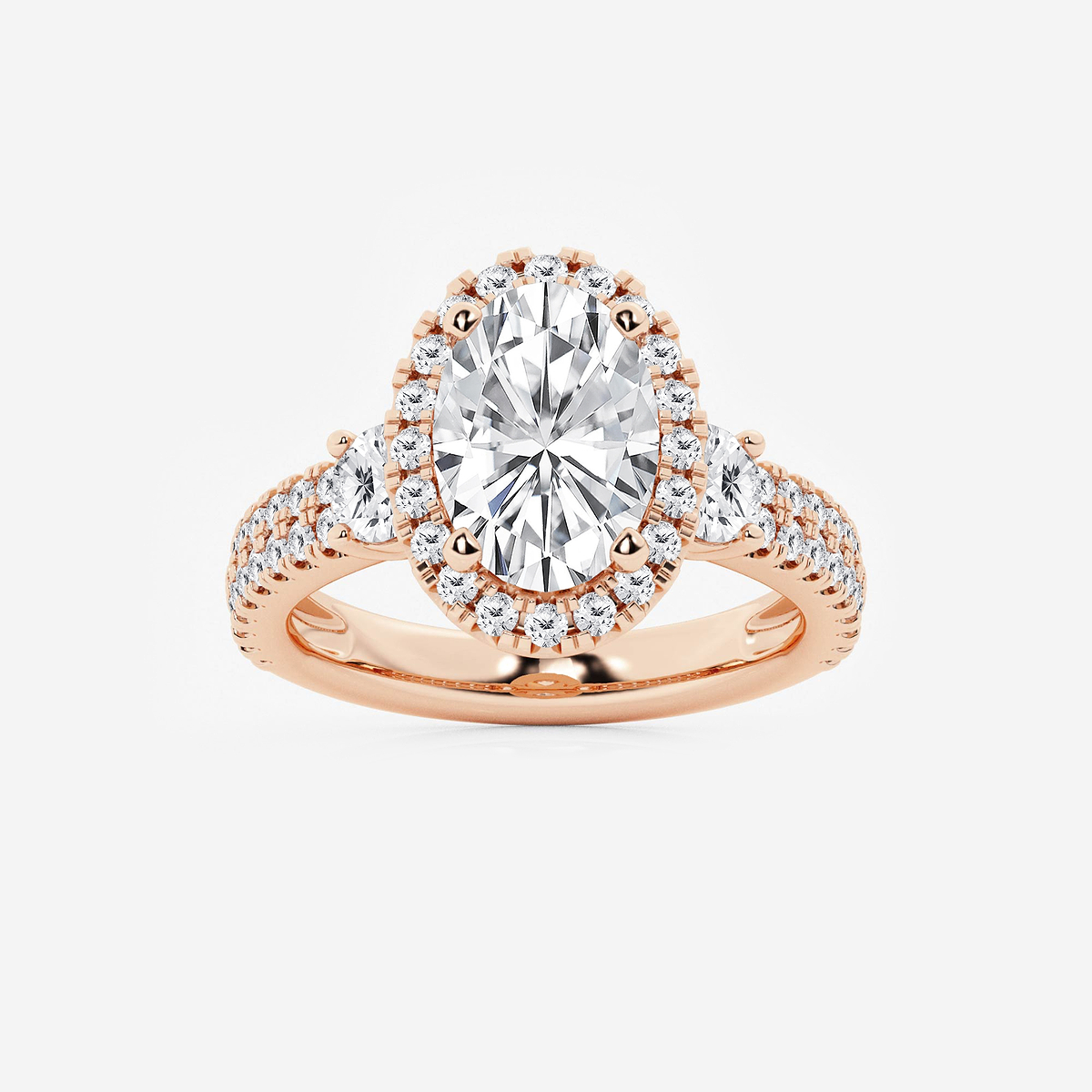 4 ctw Oval Lab Grown Diamond Double Row Side Stones Halo Engagement Ring