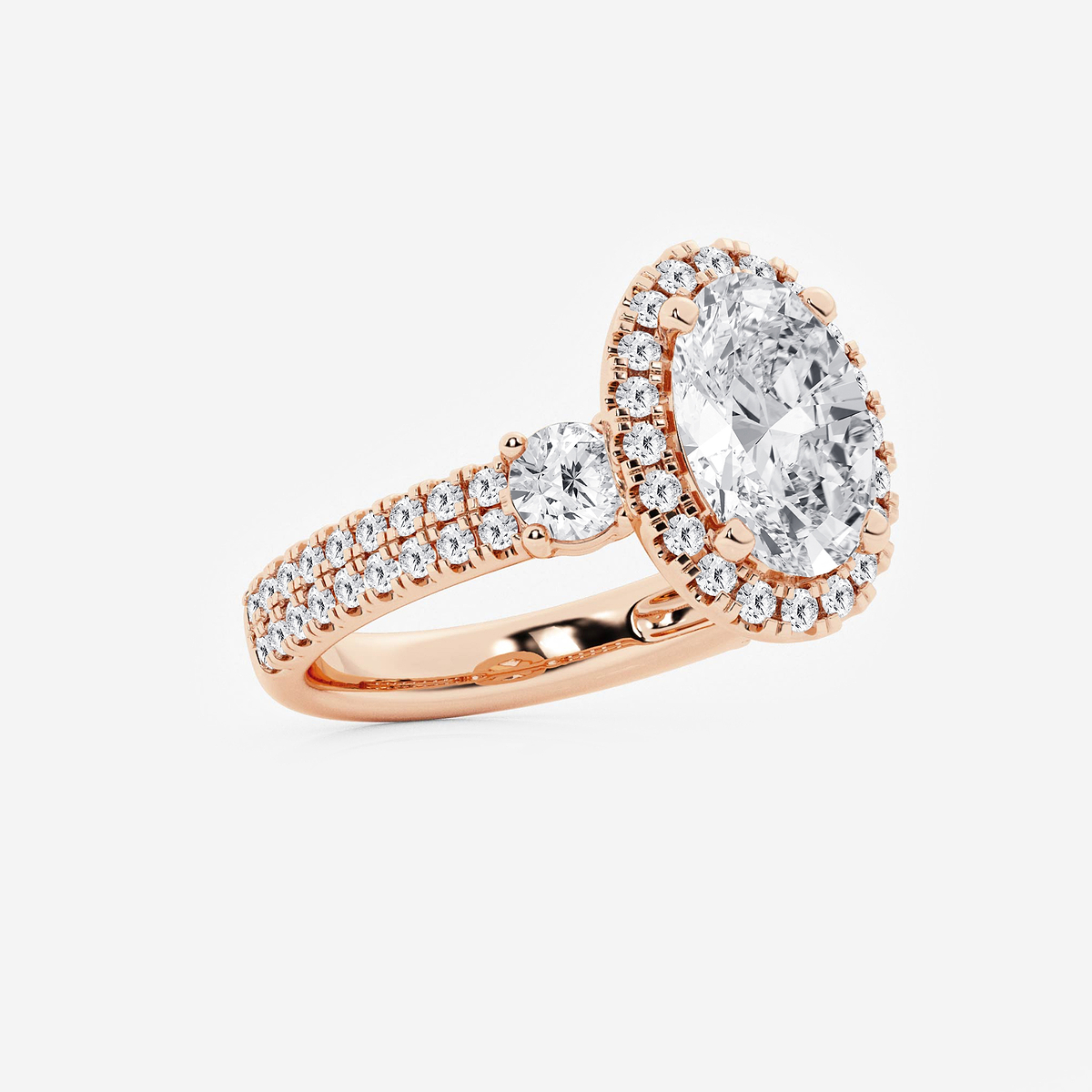Additional Image 1 for  4 ctw Oval Lab Grown Diamond Double Row Side Stones Halo Engagement Ring