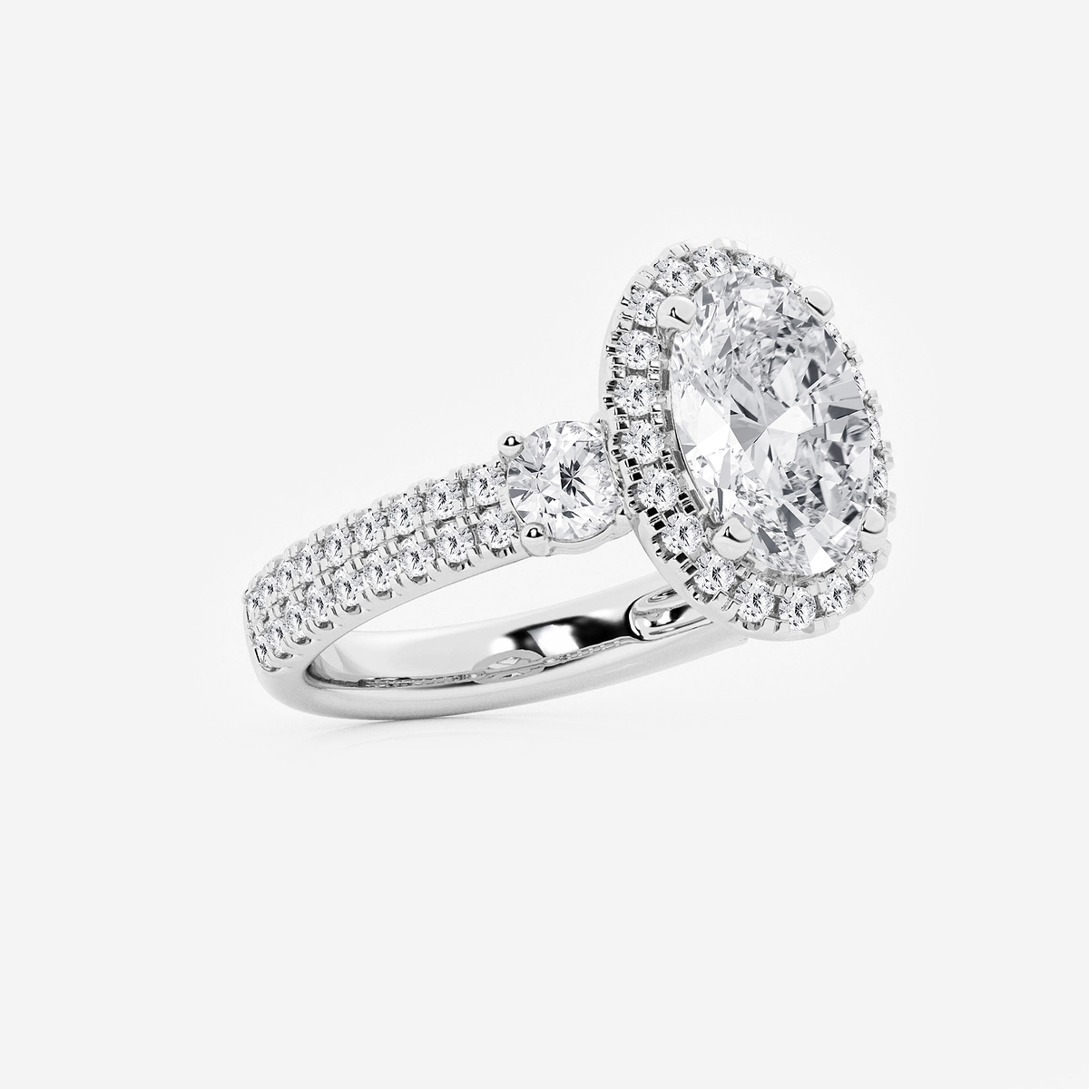Additional Image 1 for  4 ctw Oval Lab Grown Diamond Double Row Side Stones Halo Engagement Ring