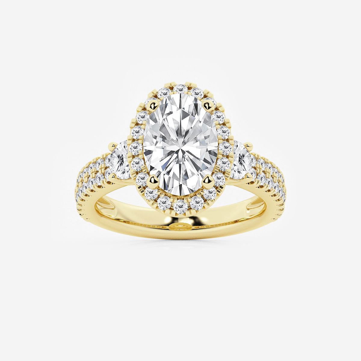 4 ctw Oval Lab Grown Diamond Double Row Side Stones Halo Engagement Ring