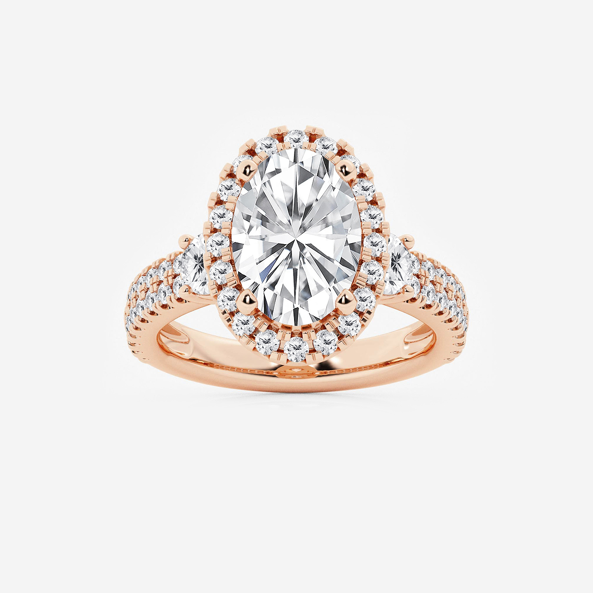 4 3/4 ctw Oval Lab Grown Diamond Double Row Side Stones Halo Engagement Ring