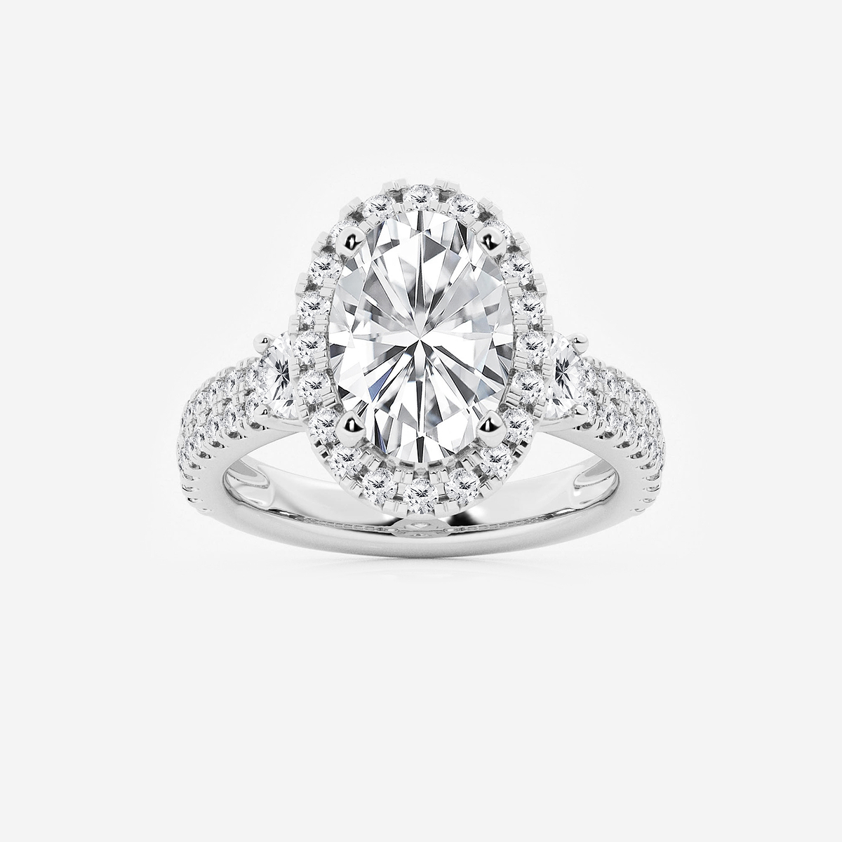 4 3/4 ctw Oval Lab Grown Diamond Double Row Side Stones Halo Engagement Ring