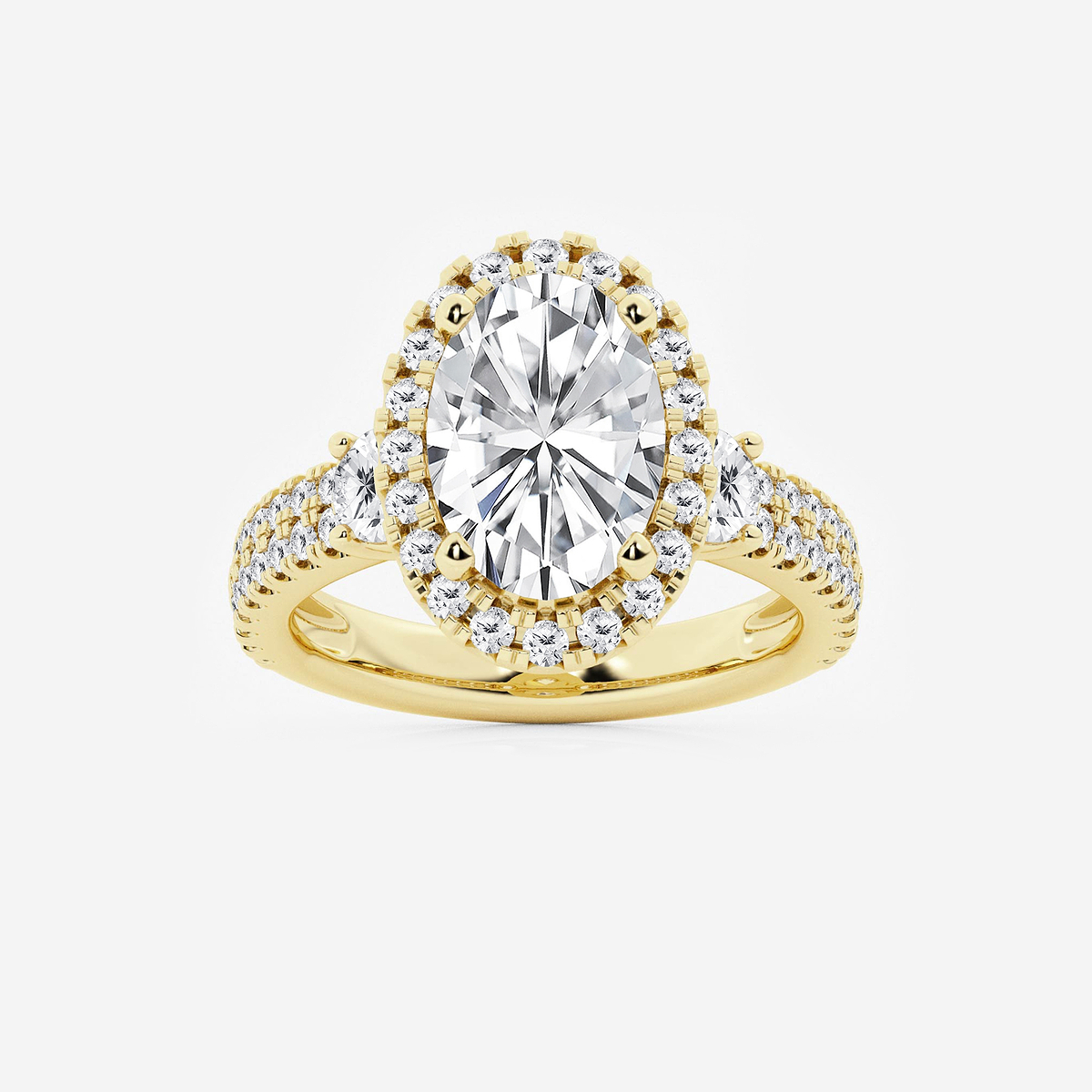 4 3/4 ctw Oval Lab Grown Diamond Double Row Side Stones Halo Engagement Ring