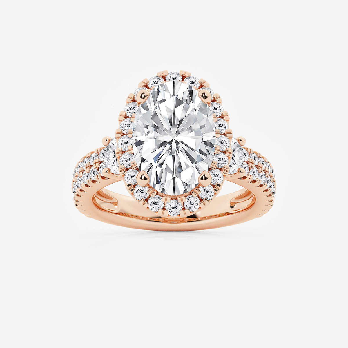 6 ctw Oval Lab Grown Diamond Double Row Side Stones Halo Engagement Ring