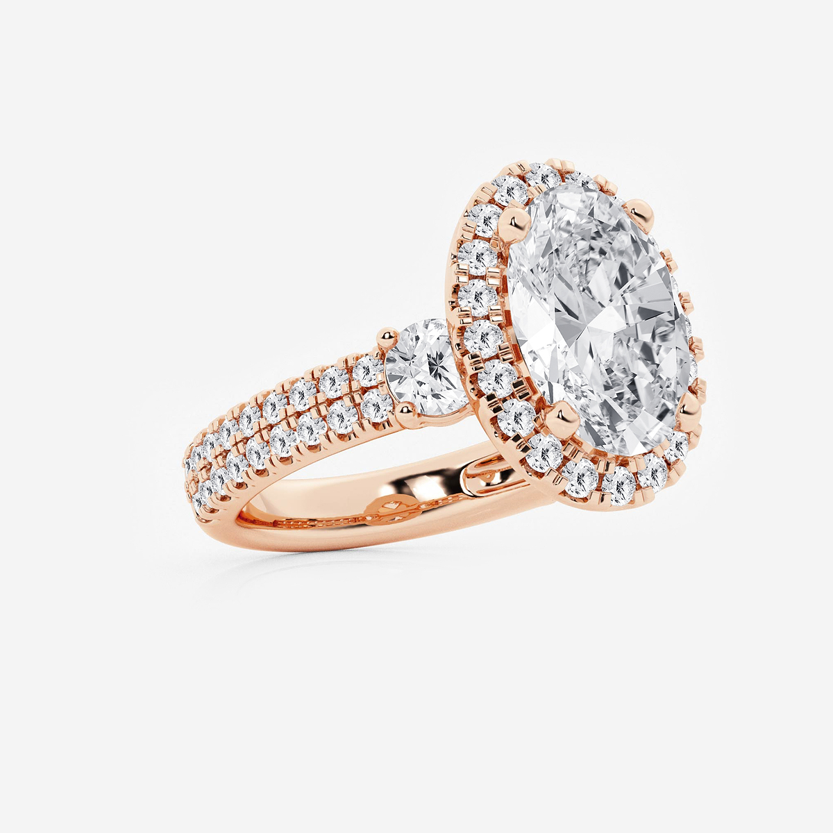 Additional Image 1 for  6 ctw Oval Lab Grown Diamond Double Row Side Stones Halo Engagement Ring