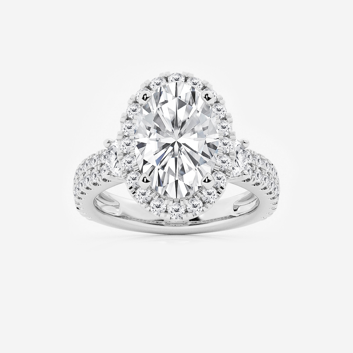 6 ctw Oval Lab Grown Diamond Double Row Side Stones Halo Engagement Ring