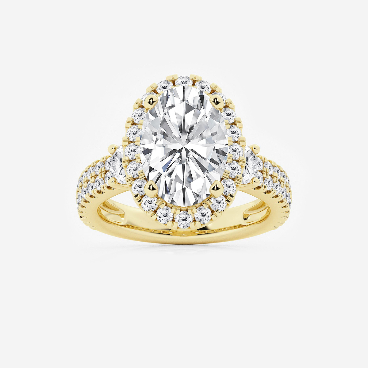 6 ctw Oval Lab Grown Diamond Double Row Side Stones Halo Engagement Ring