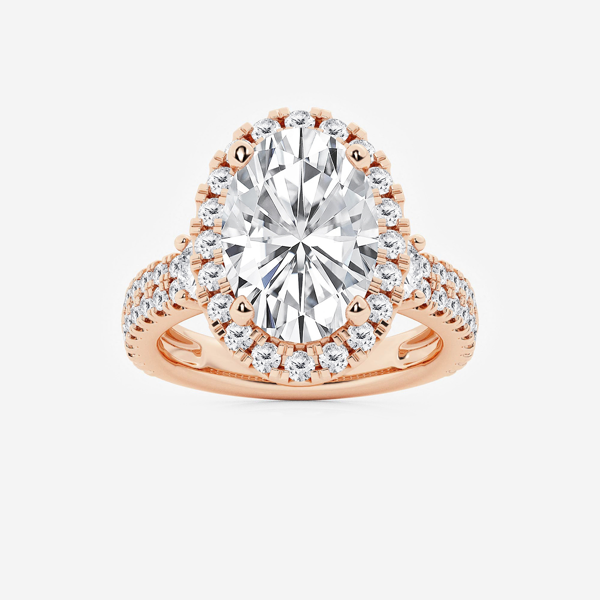 7 ctw Oval Lab Grown Diamond Double Row Side Stones Halo Engagement Ring