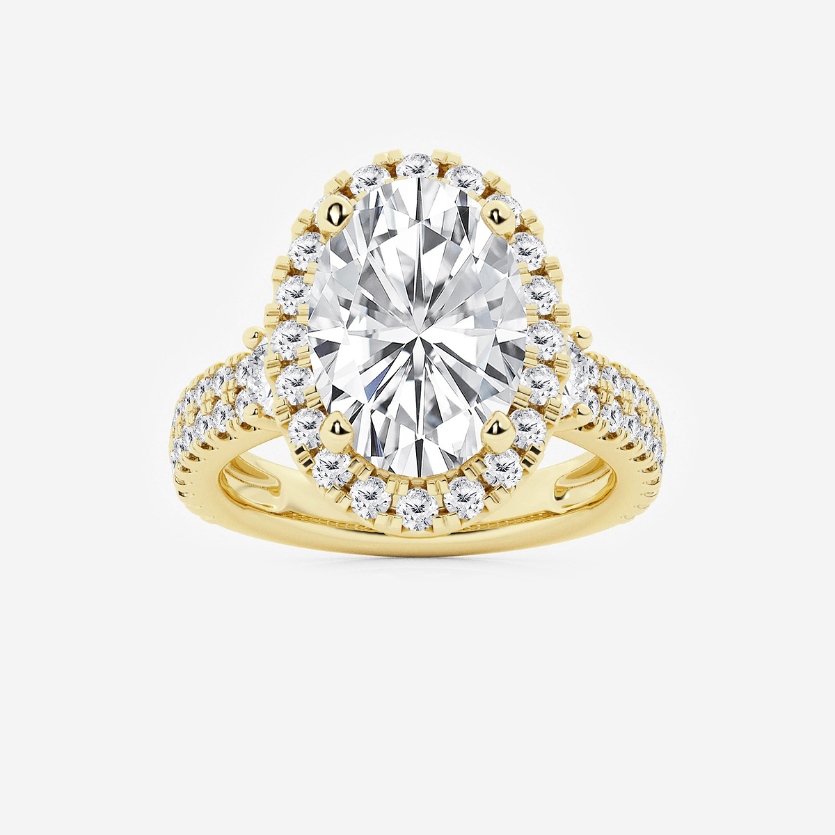 7 ctw Oval Lab Grown Diamond Double Row Side Stones Halo Engagement Ring