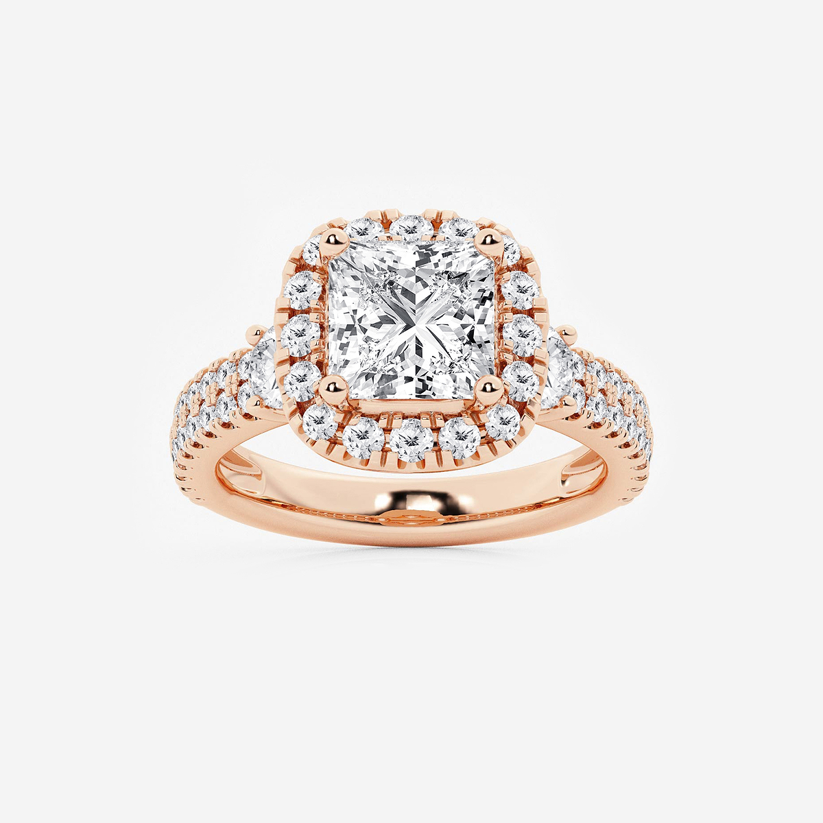 4 ctw Princess Lab Grown Diamond Double Row Side Stones Halo Engagement Ring