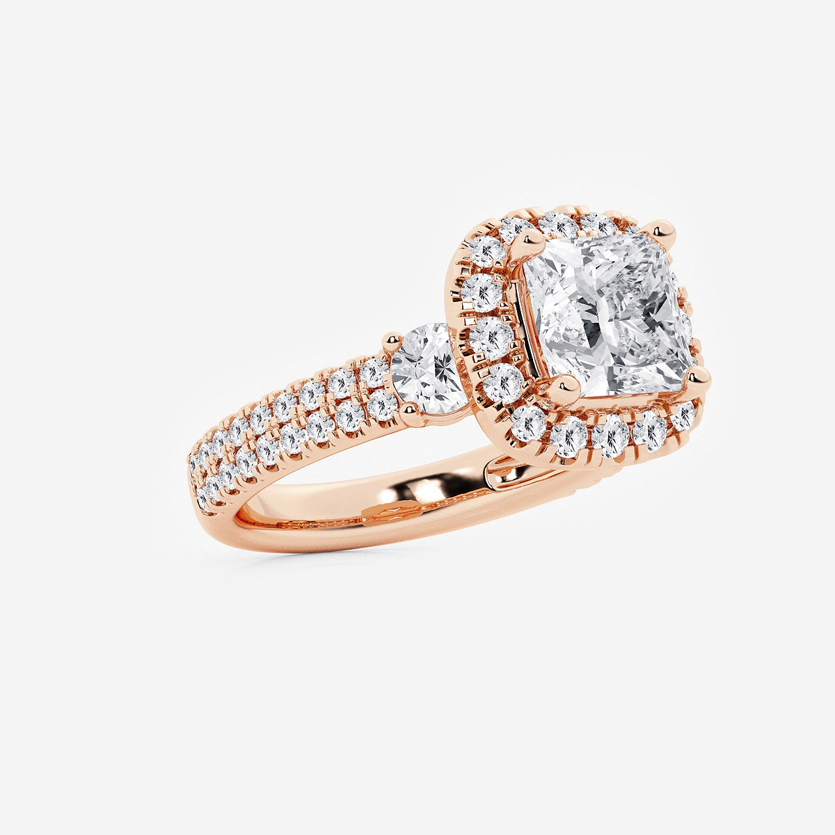 Additional Image 1 for  4 ctw Princess Lab Grown Diamond Double Row Side Stones Halo Engagement Ring