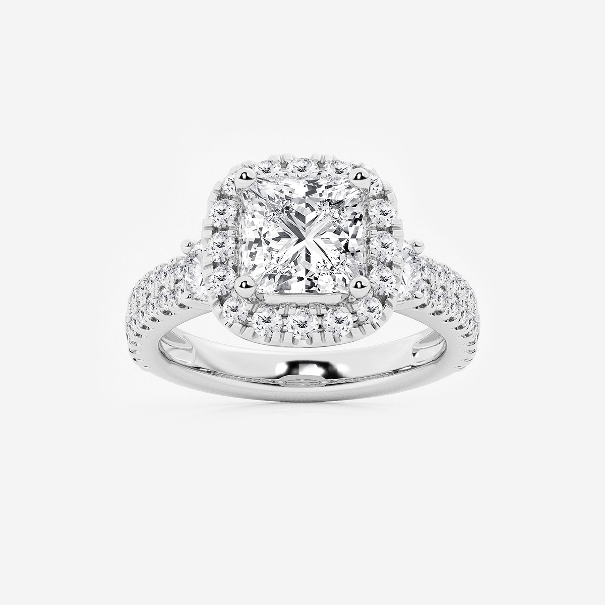 4 ctw Princess Lab Grown Diamond Double Row Side Stones Halo Engagement Ring