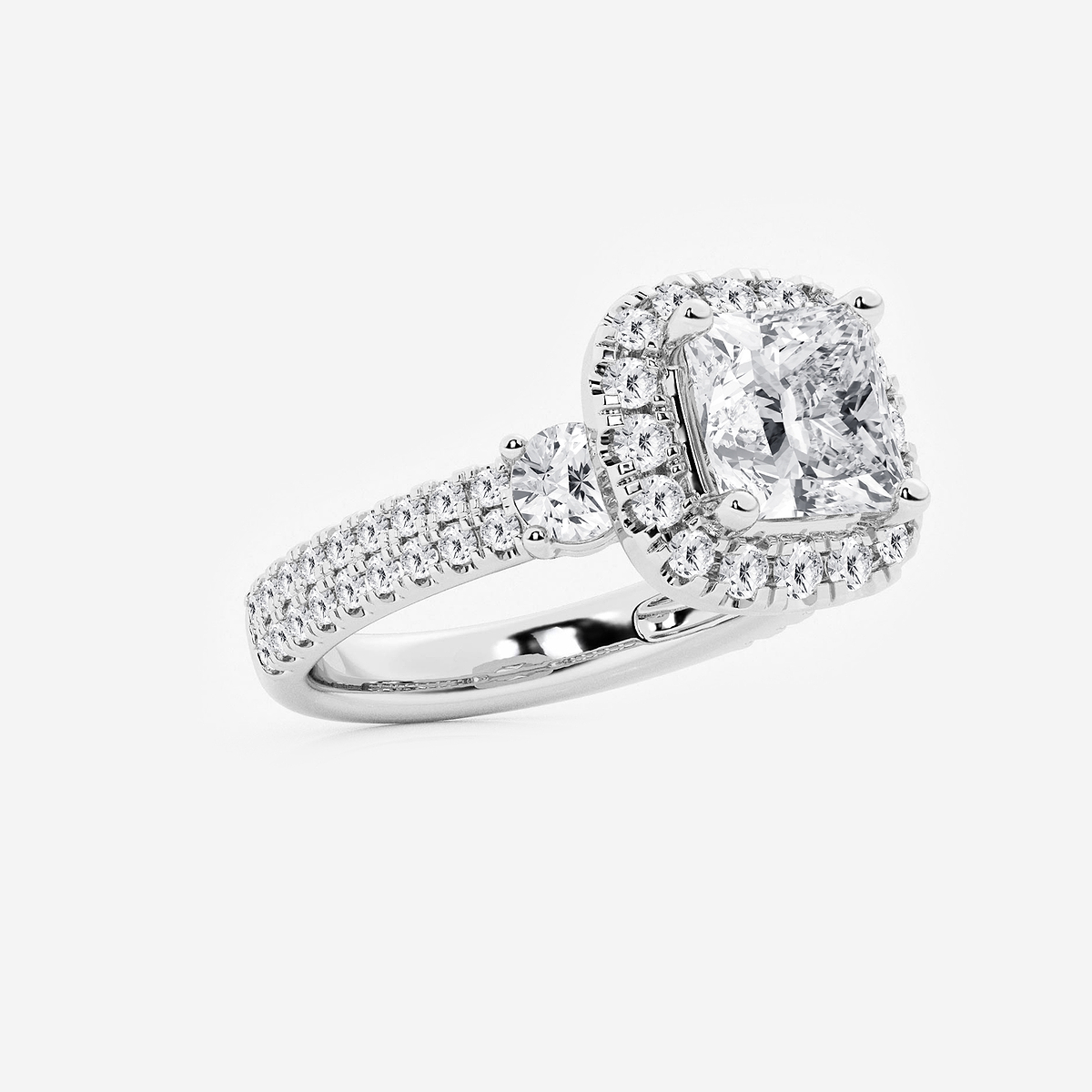 Additional Image 1 for  4 ctw Princess Lab Grown Diamond Double Row Side Stones Halo Engagement Ring