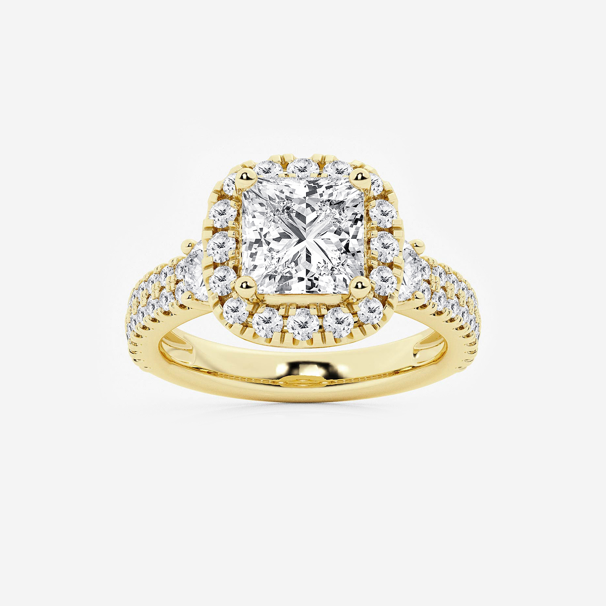 4 ctw Princess Lab Grown Diamond Double Row Side Stones Halo Engagement Ring