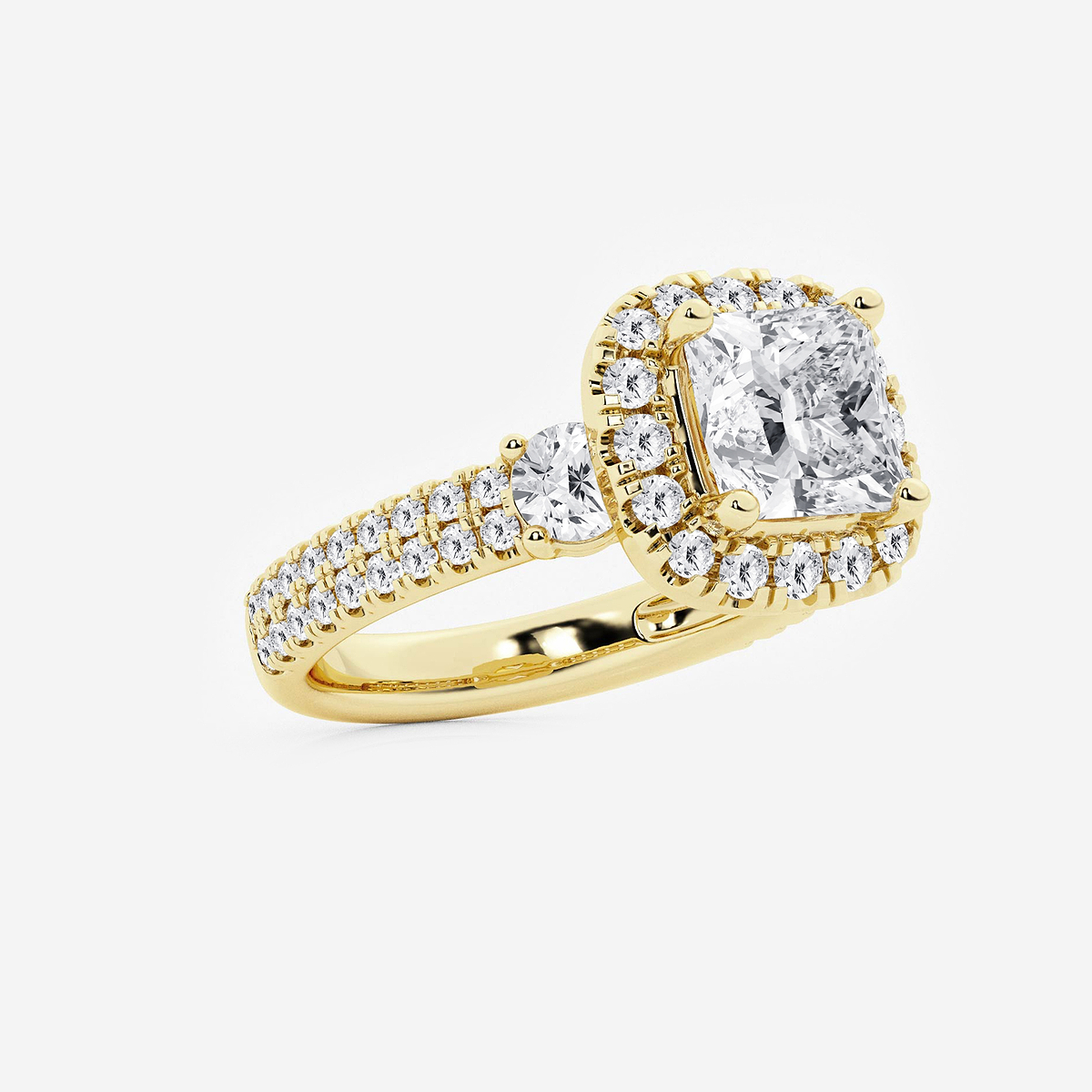 Additional Image 1 for  4 ctw Princess Lab Grown Diamond Double Row Side Stones Halo Engagement Ring