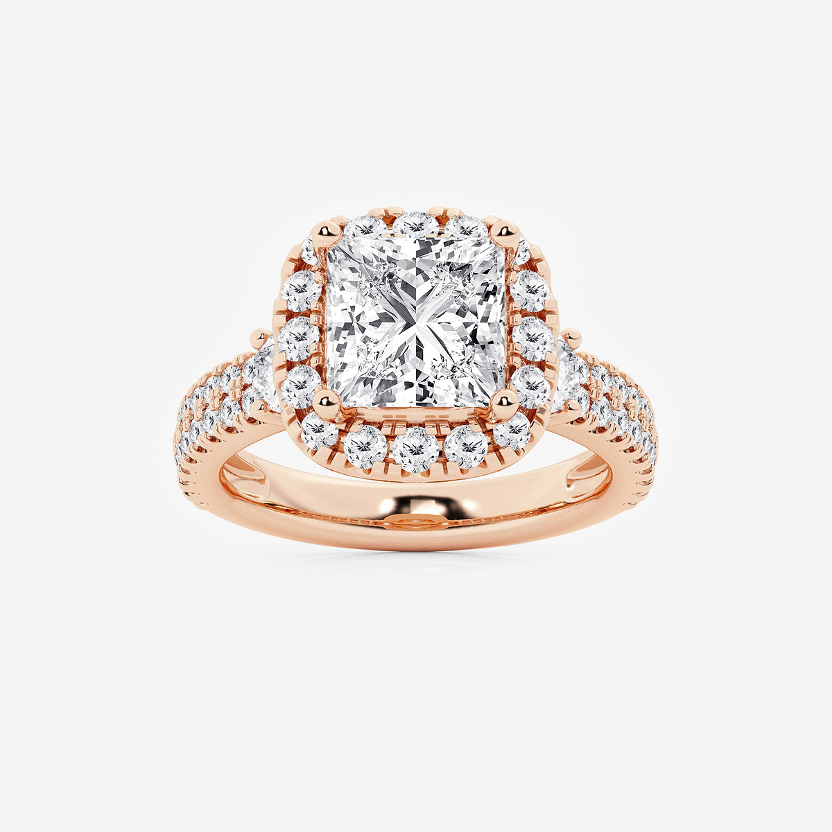 4 3/4 ctw Princess Lab Grown Diamond Double Row Side Stones Halo Engagement Ring