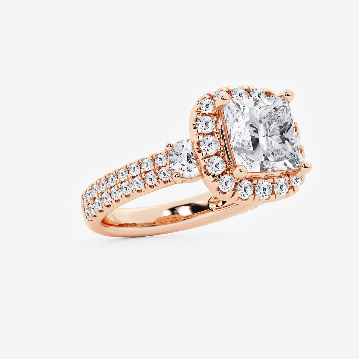 Additional Image 1 for  4 3/4 ctw Princess Lab Grown Diamond Double Row Side Stones Halo Engagement Ring