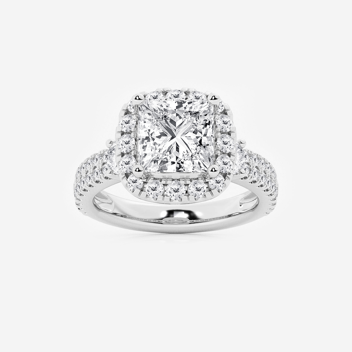 4 3/4 ctw Princess Lab Grown Diamond Double Row Side Stones Halo Engagement Ring