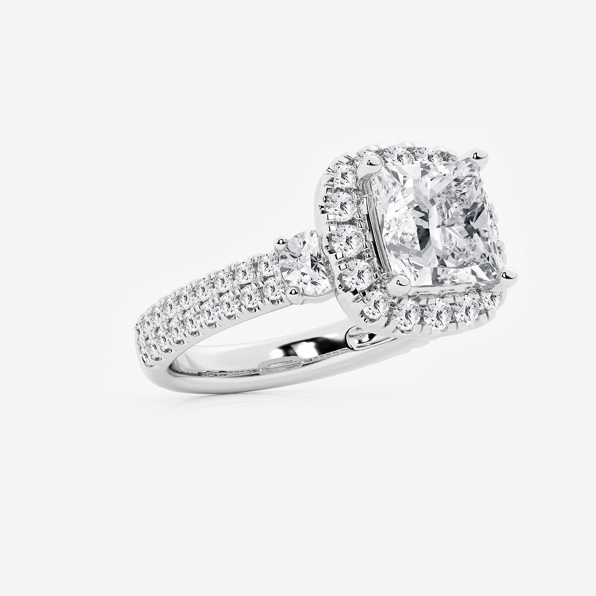 Additional Image 1 for  4 3/4 ctw Princess Lab Grown Diamond Double Row Side Stones Halo Engagement Ring