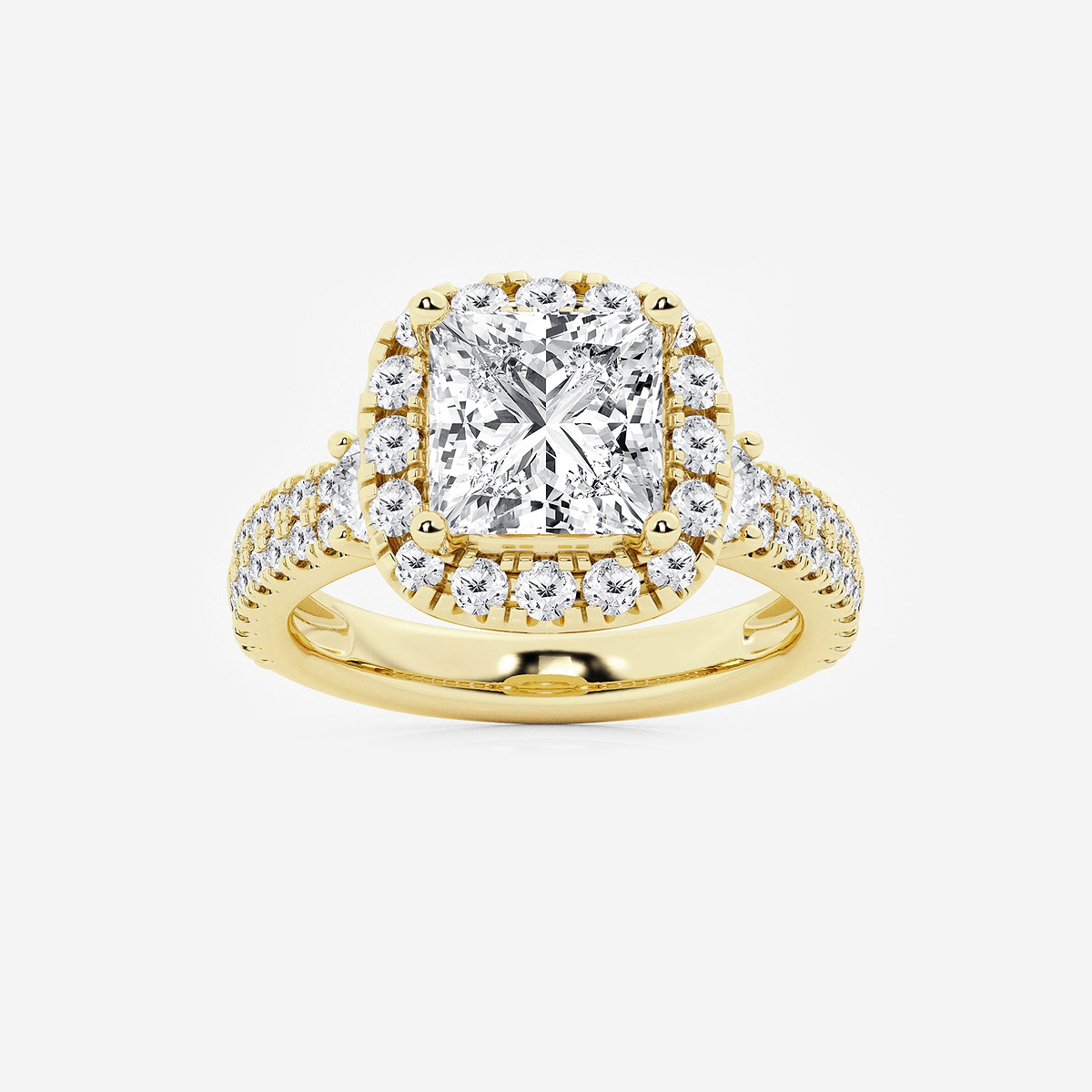 4 3/4 ctw Princess Lab Grown Diamond Double Row Side Stones Halo Engagement Ring