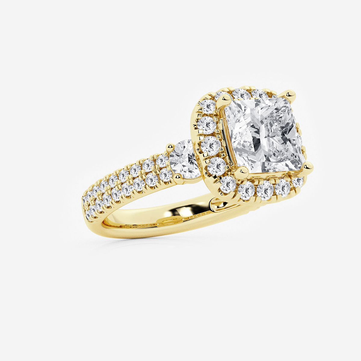Additional Image 1 for  4 3/4 ctw Princess Lab Grown Diamond Double Row Side Stones Halo Engagement Ring