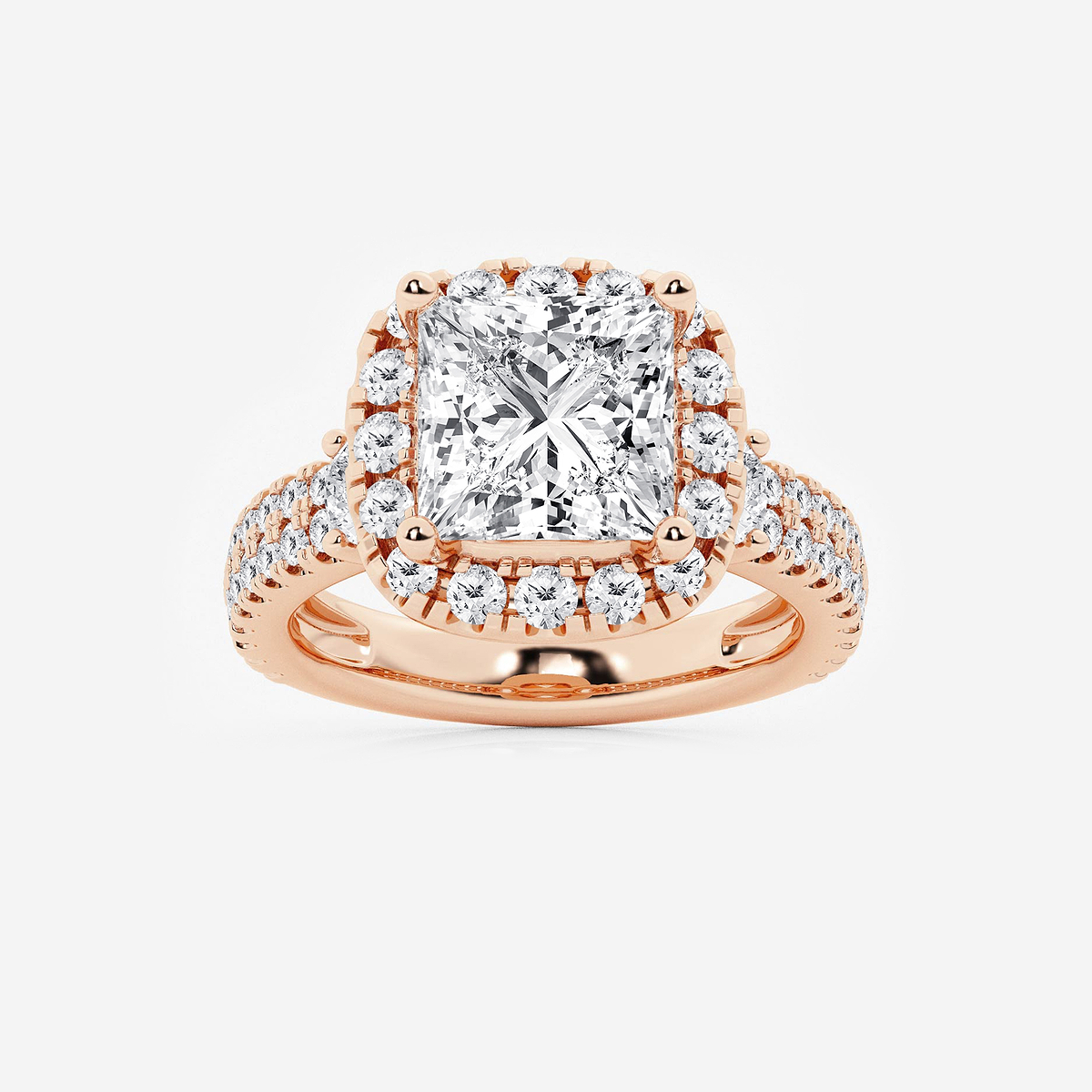 6 ctw Princess Lab Grown Diamond Double Row Side Stones Halo Engagement Ring