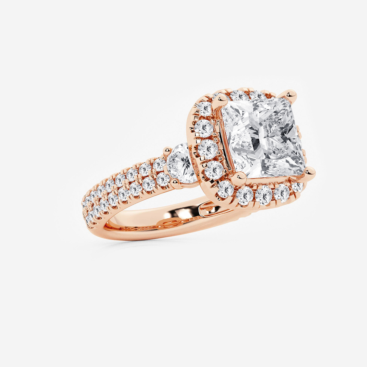Additional Image 1 for  6 ctw Princess Lab Grown Diamond Double Row Side Stones Halo Engagement Ring