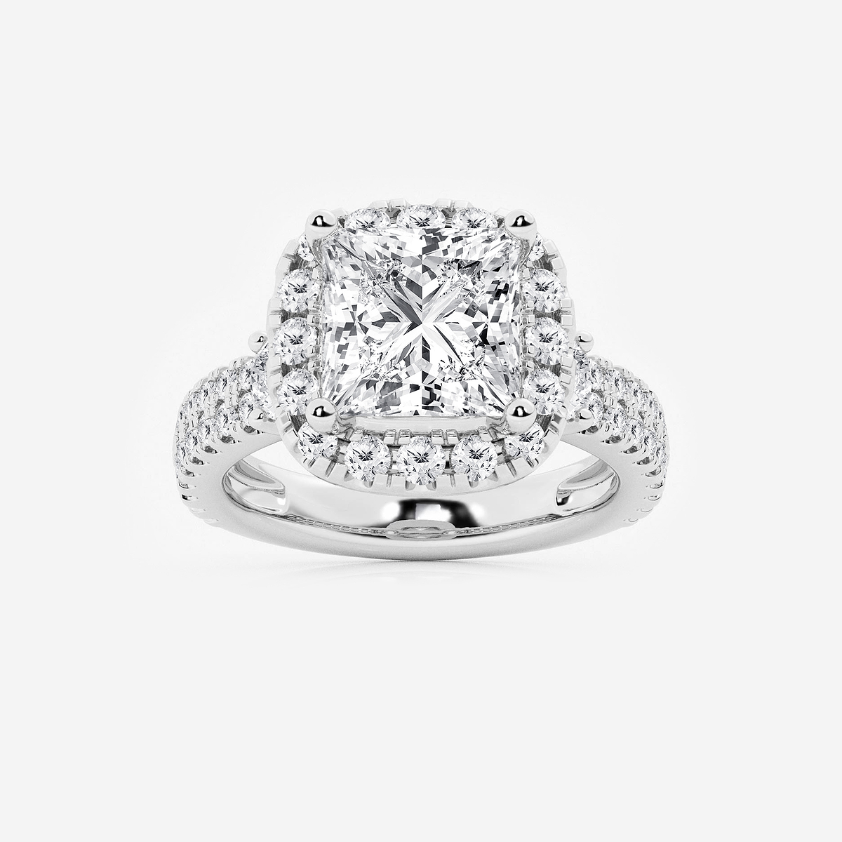 6 ctw Princess Lab Grown Diamond Double Row Side Stones Halo Engagement Ring