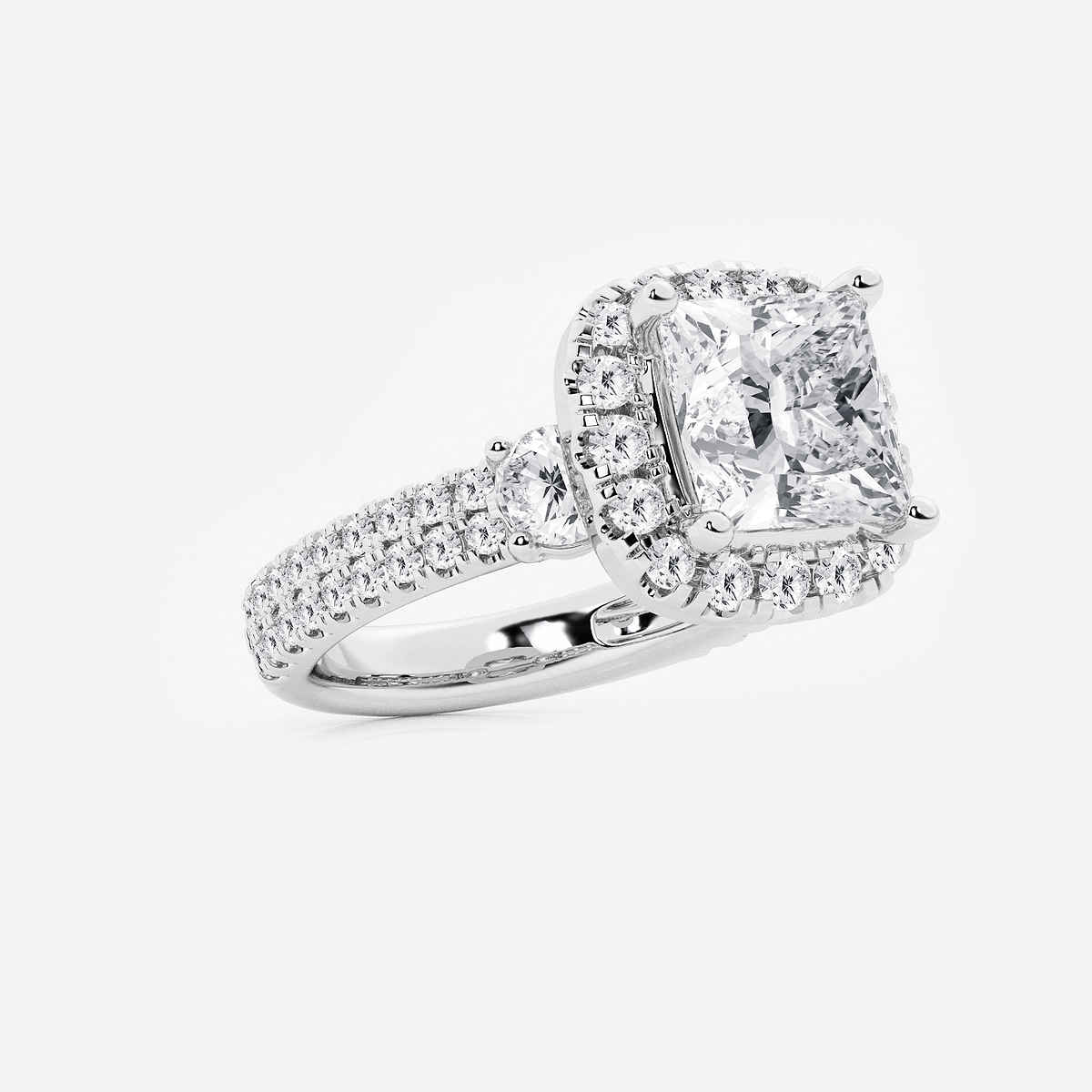 Additional Image 1 for  6 ctw Princess Lab Grown Diamond Double Row Side Stones Halo Engagement Ring