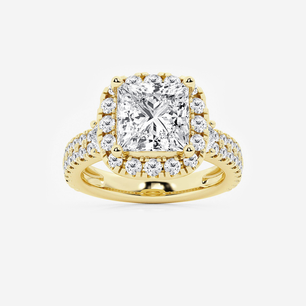 6 ctw Princess Lab Grown Diamond Double Row Side Stones Halo Engagement Ring