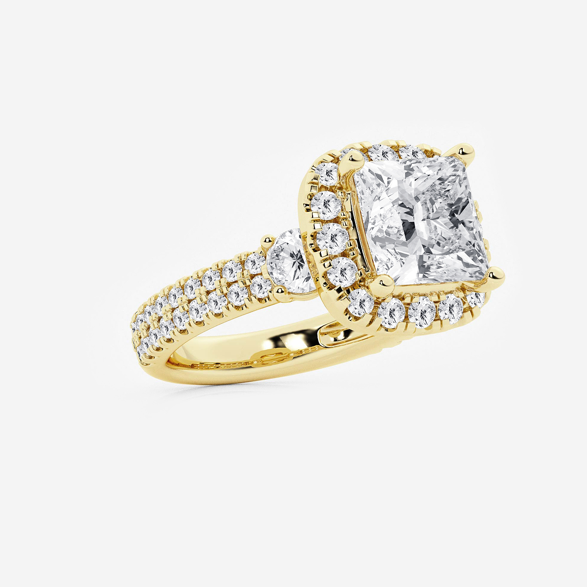 Additional Image 1 for  6 ctw Princess Lab Grown Diamond Double Row Side Stones Halo Engagement Ring