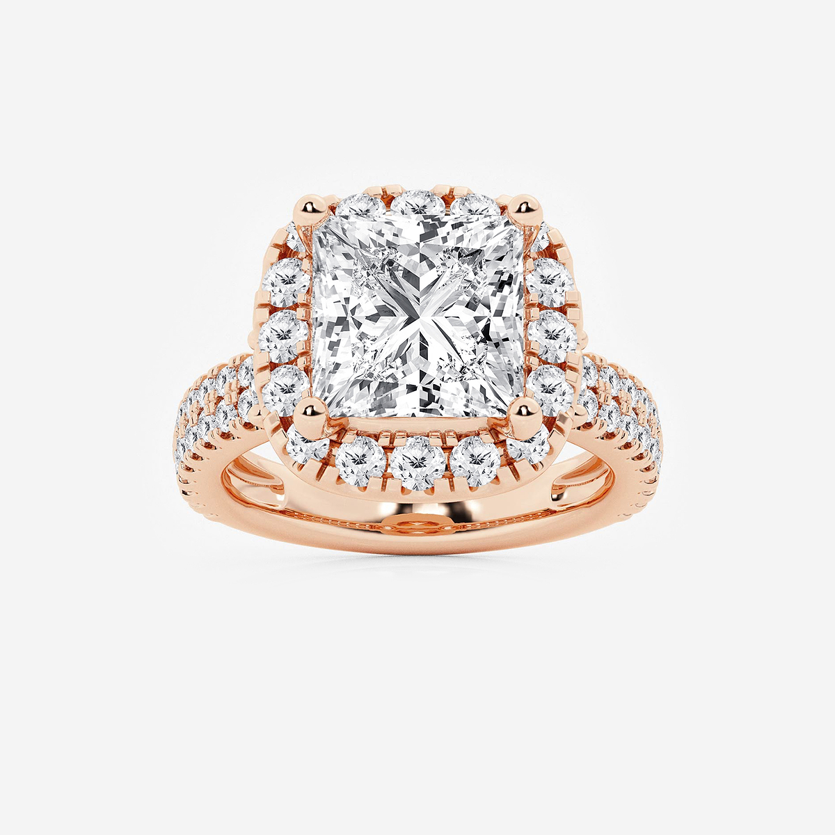 7 ctw Princess Lab Grown Diamond Double Row Side Stones Halo Engagement Ring