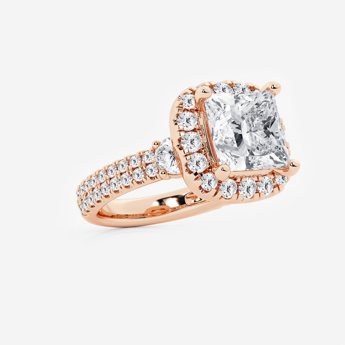 Additional Image 1 for  7 ctw Princess Lab Grown Diamond Double Row Side Stones Halo Engagement Ring