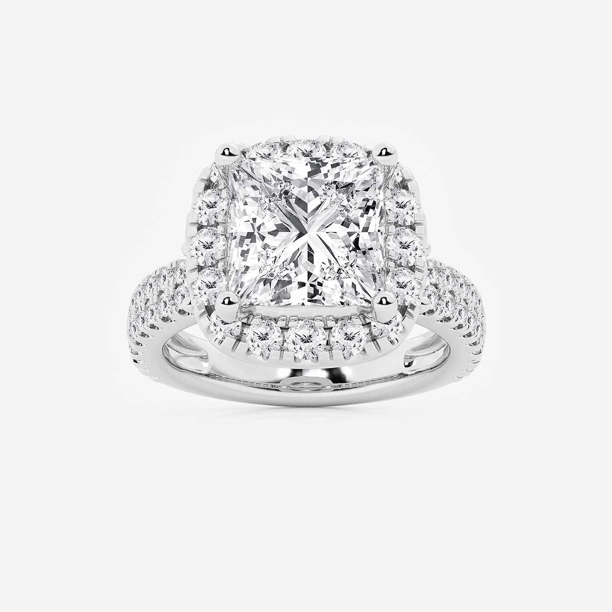7 ctw Princess Lab Grown Diamond Double Row Side Stones Halo Engagement Ring