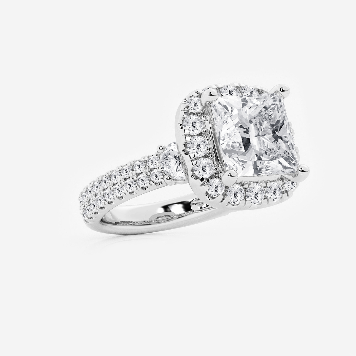 Additional Image 1 for  7 ctw Princess Lab Grown Diamond Double Row Side Stones Halo Engagement Ring