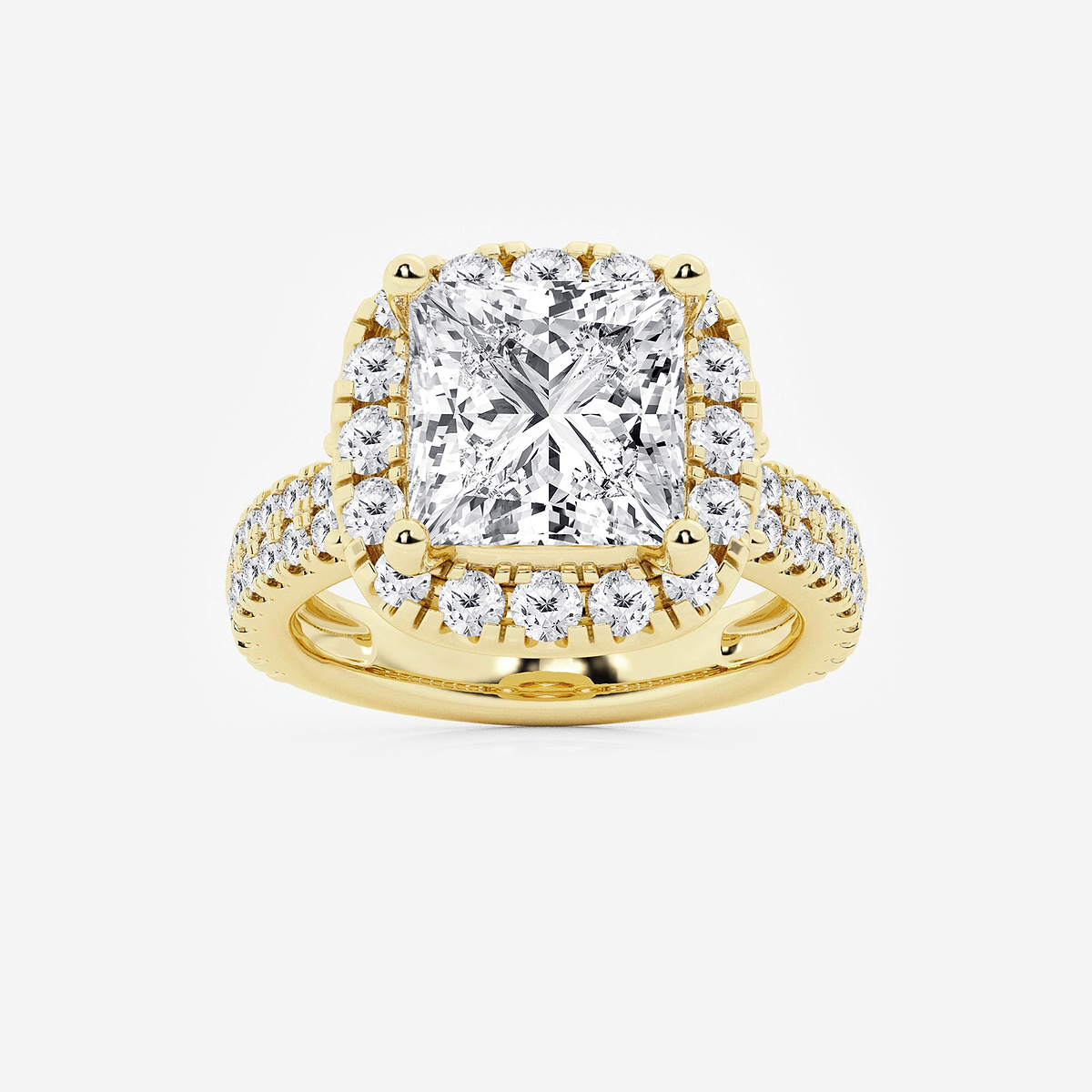 7 ctw Princess Lab Grown Diamond Double Row Side Stones Halo Engagement Ring