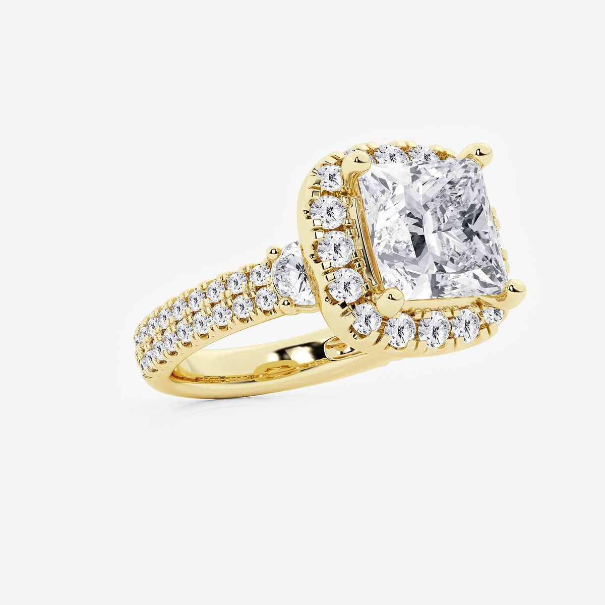 Additional Image 1 for  7 ctw Princess Lab Grown Diamond Double Row Side Stones Halo Engagement Ring