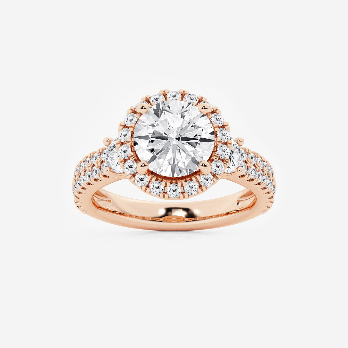 4 ctw Round Lab Grown Diamond Double Row Side Stones Halo Engagement Ring