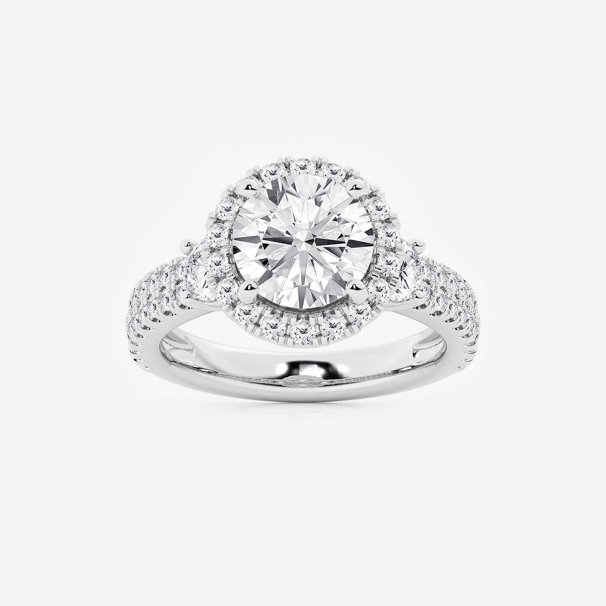 4 ctw Round Lab Grown Diamond Double Row Side Stones Halo Engagement Ring