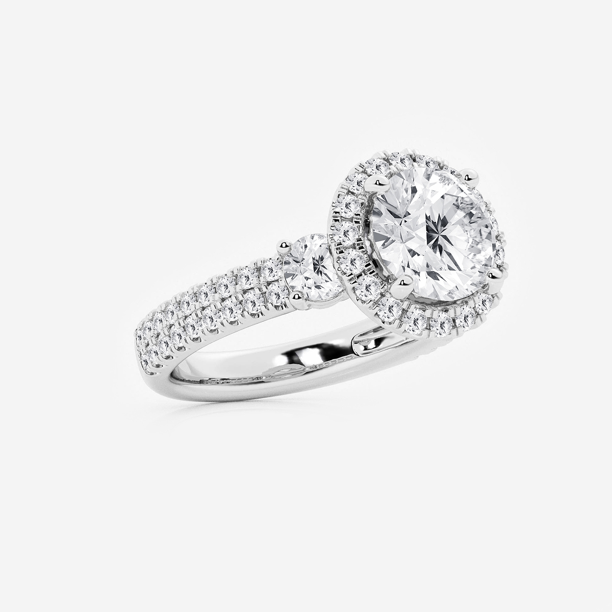 Additional Image 1 for  4 ctw Round Lab Grown Diamond Double Row Side Stones Halo Engagement Ring