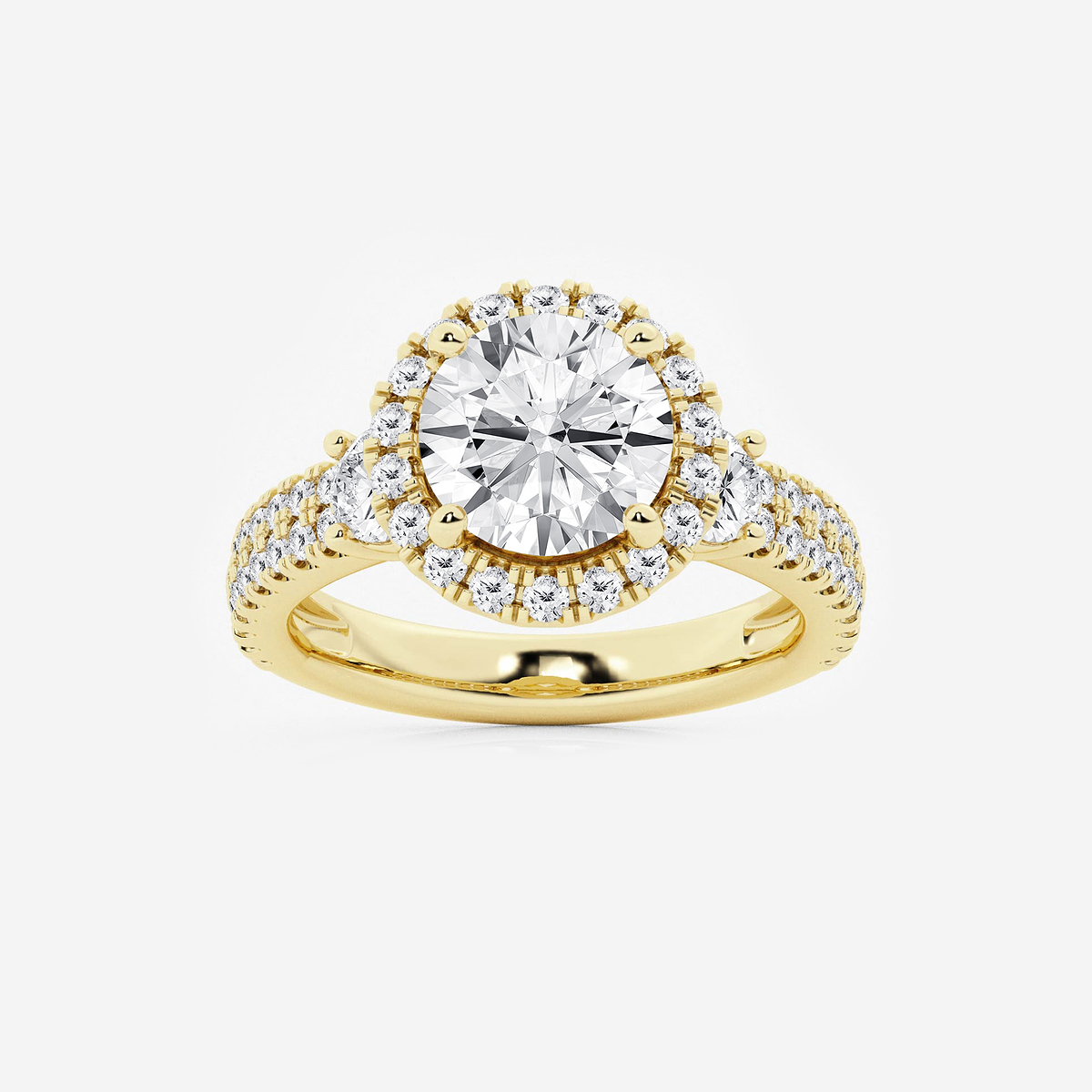 4 ctw Round Lab Grown Diamond Double Row Side Stones Halo Engagement Ring
