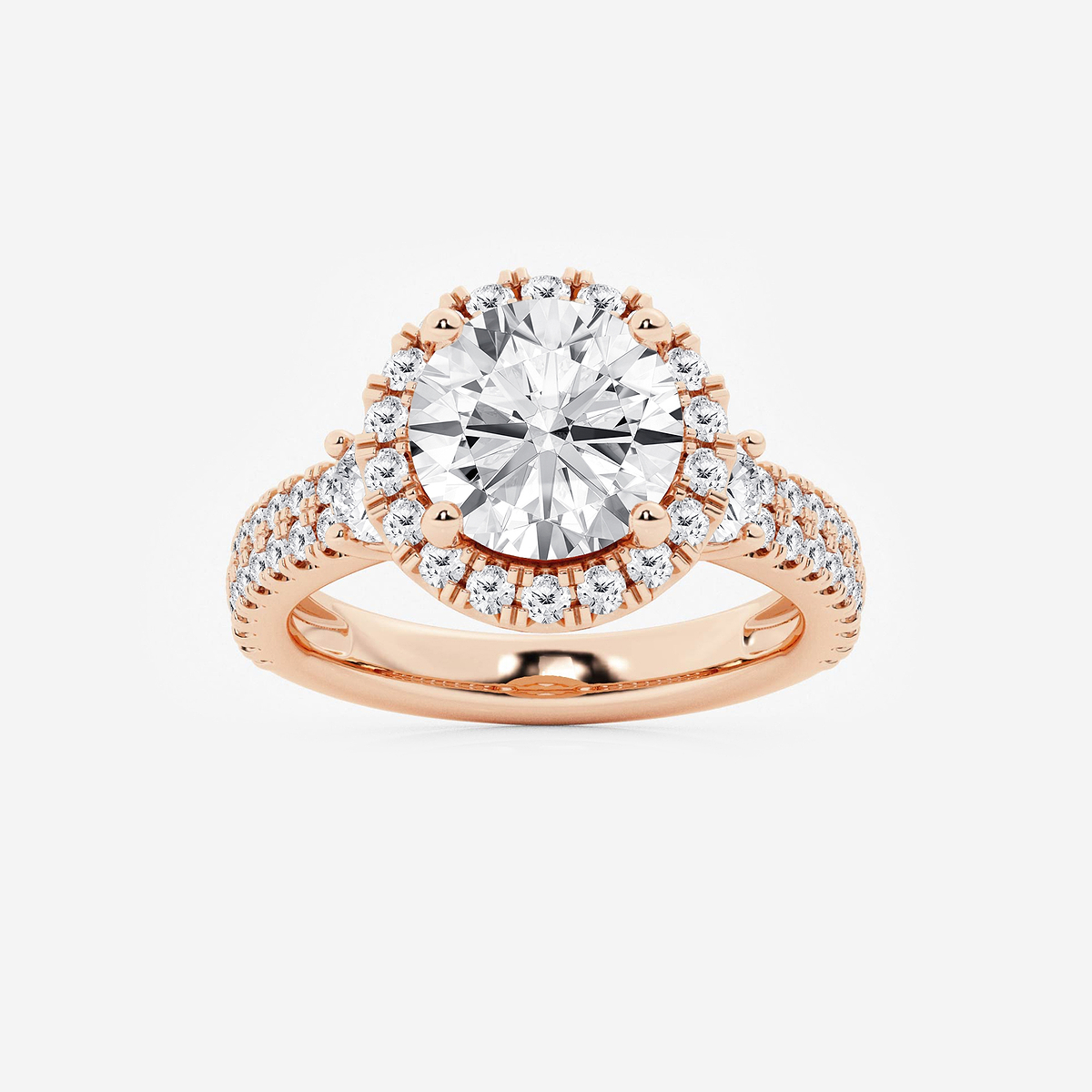 4 3/4 ctw Round Lab Grown Diamond Double Row Side Stones Halo Engagement Ring