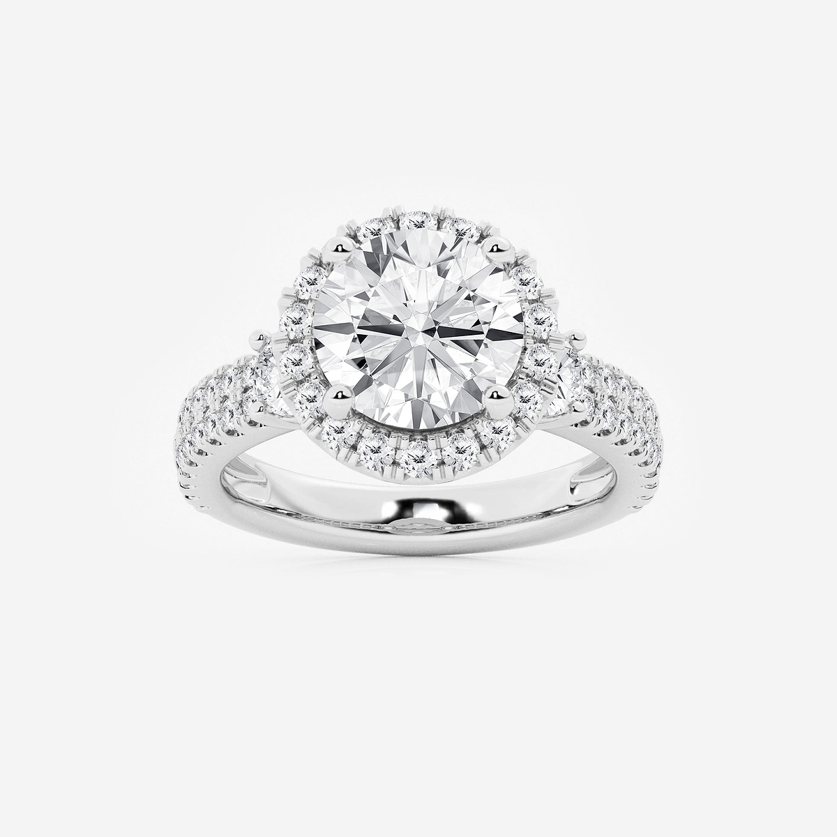 4 3/4 ctw Round Lab Grown Diamond Double Row Side Stones Halo Engagement Ring