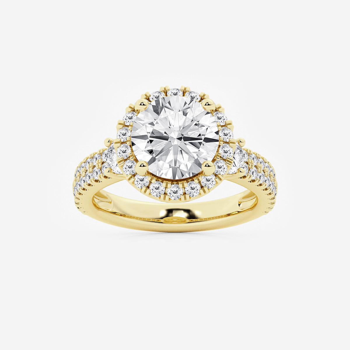 4 3/4 ctw Round Lab Grown Diamond Double Row Side Stones Halo Engagement Ring
