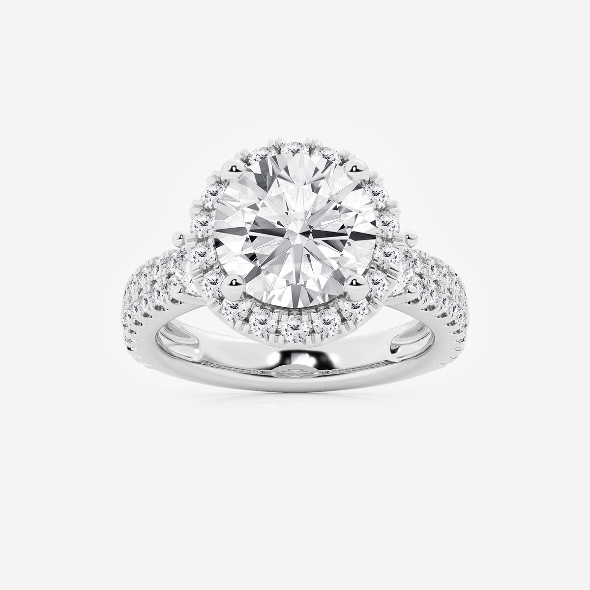 6 ctw Round Lab Grown Diamond Double Row Side Stones Halo Engagement Ring
