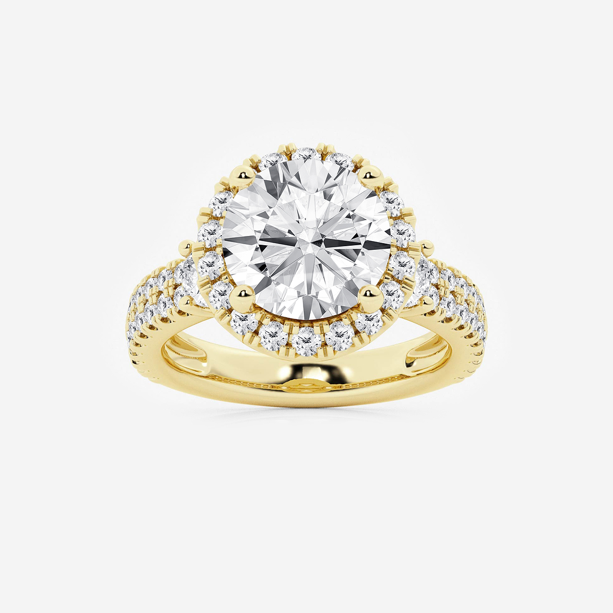 6 ctw Round Lab Grown Diamond Double Row Side Stones Halo Engagement Ring