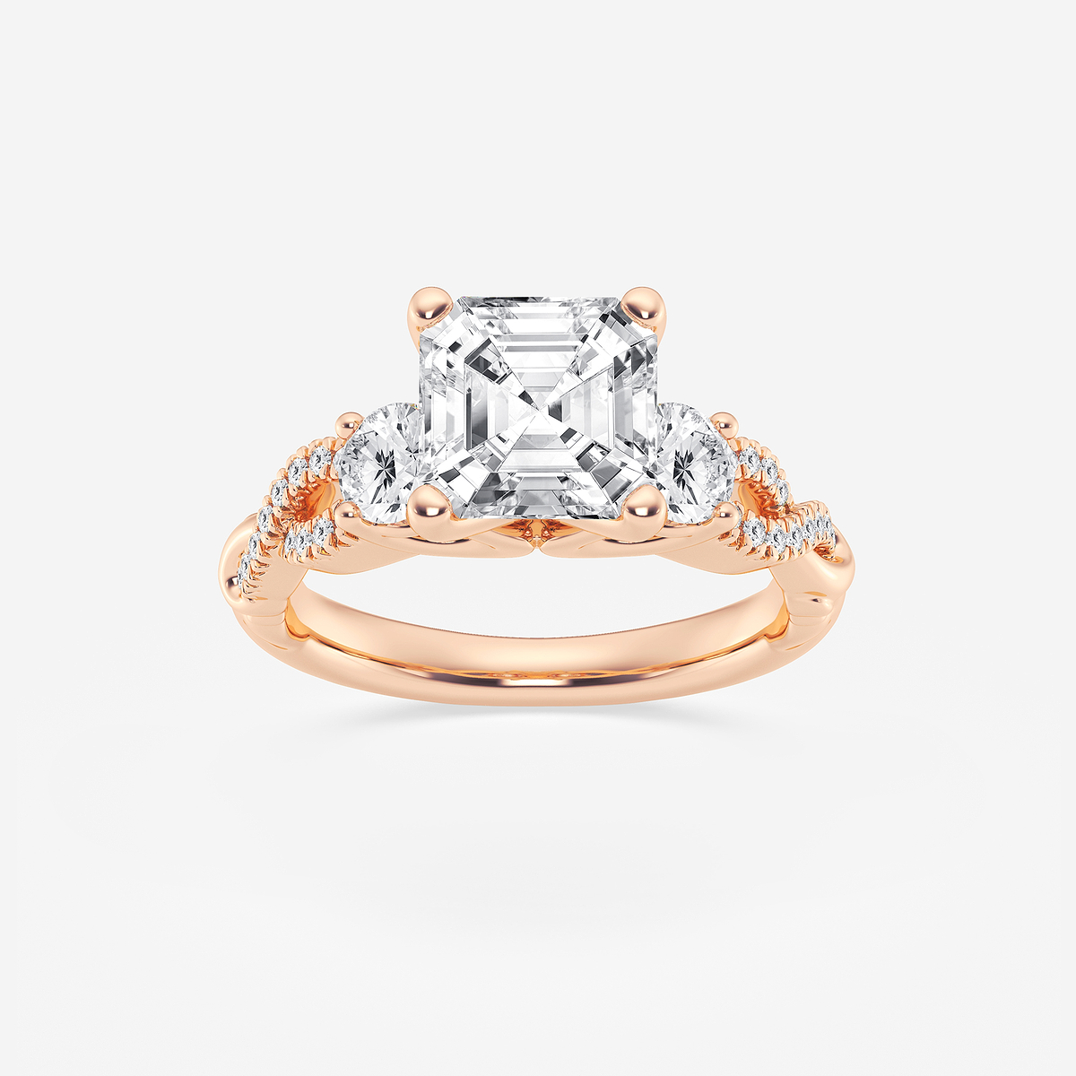 3 1/10 ctw Asscher Lab Grown Diamond Swirl Engagement Ring