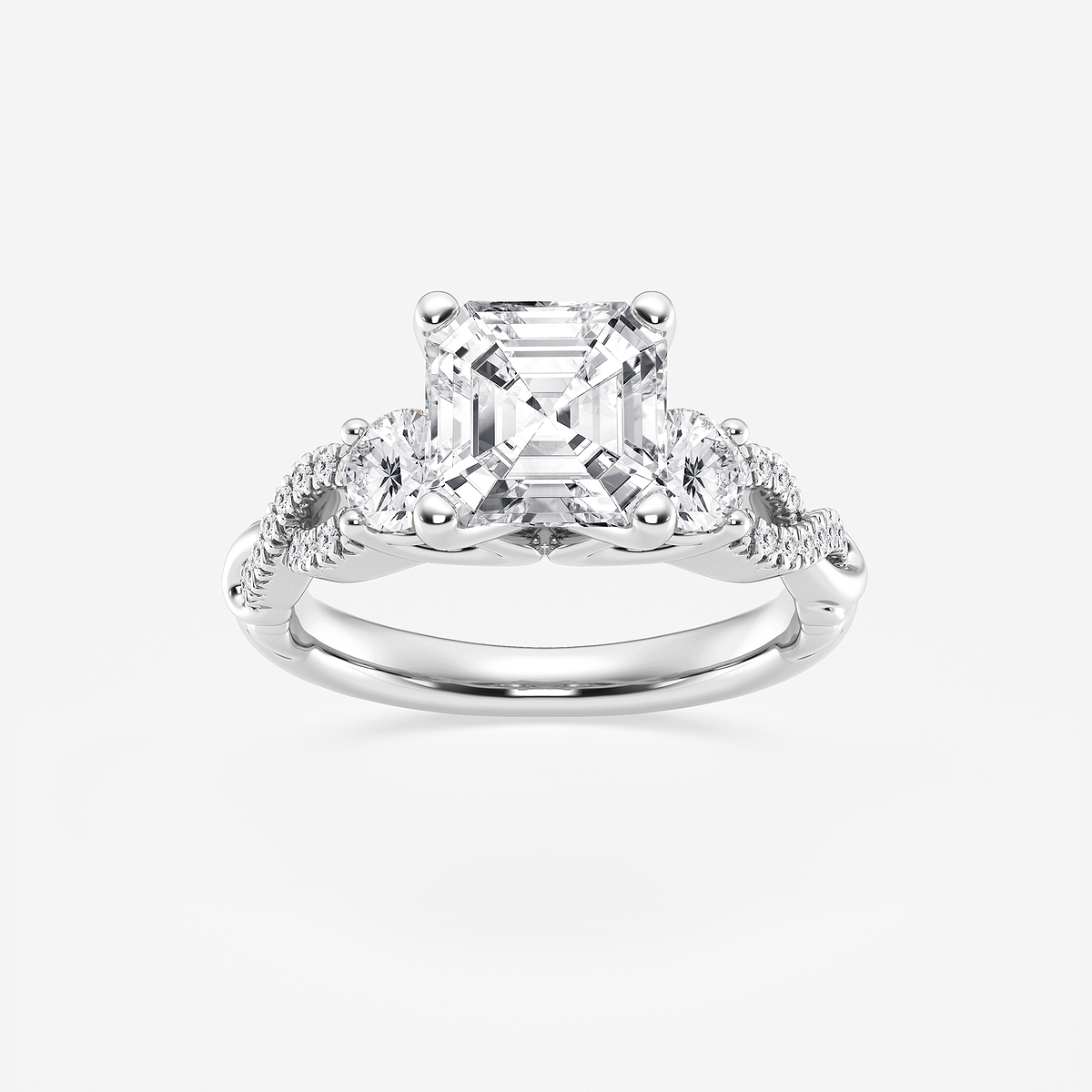 3 1/10 ctw Asscher Lab Grown Diamond Swirl Engagement Ring